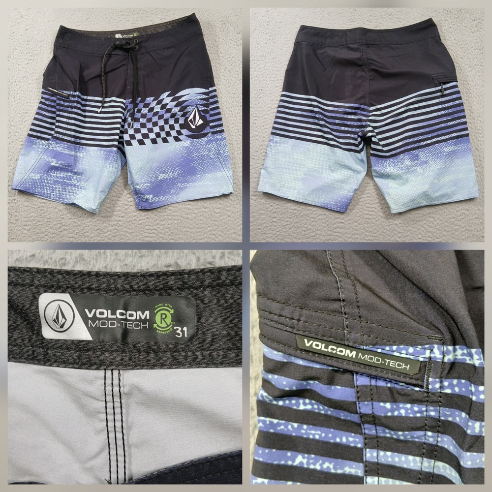 Volcom Mod-Tech Board Shorts Men's 31 Black Blue Surf Swim